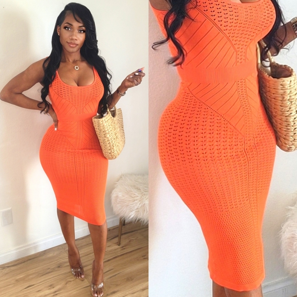 Hera Collection see through orange midi dress